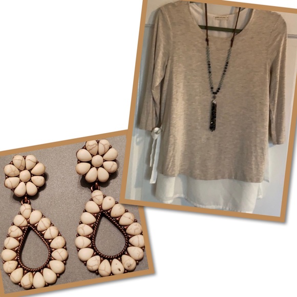 Tops - LAYERED SANDSTONE TOP W/FREE EARRINGS